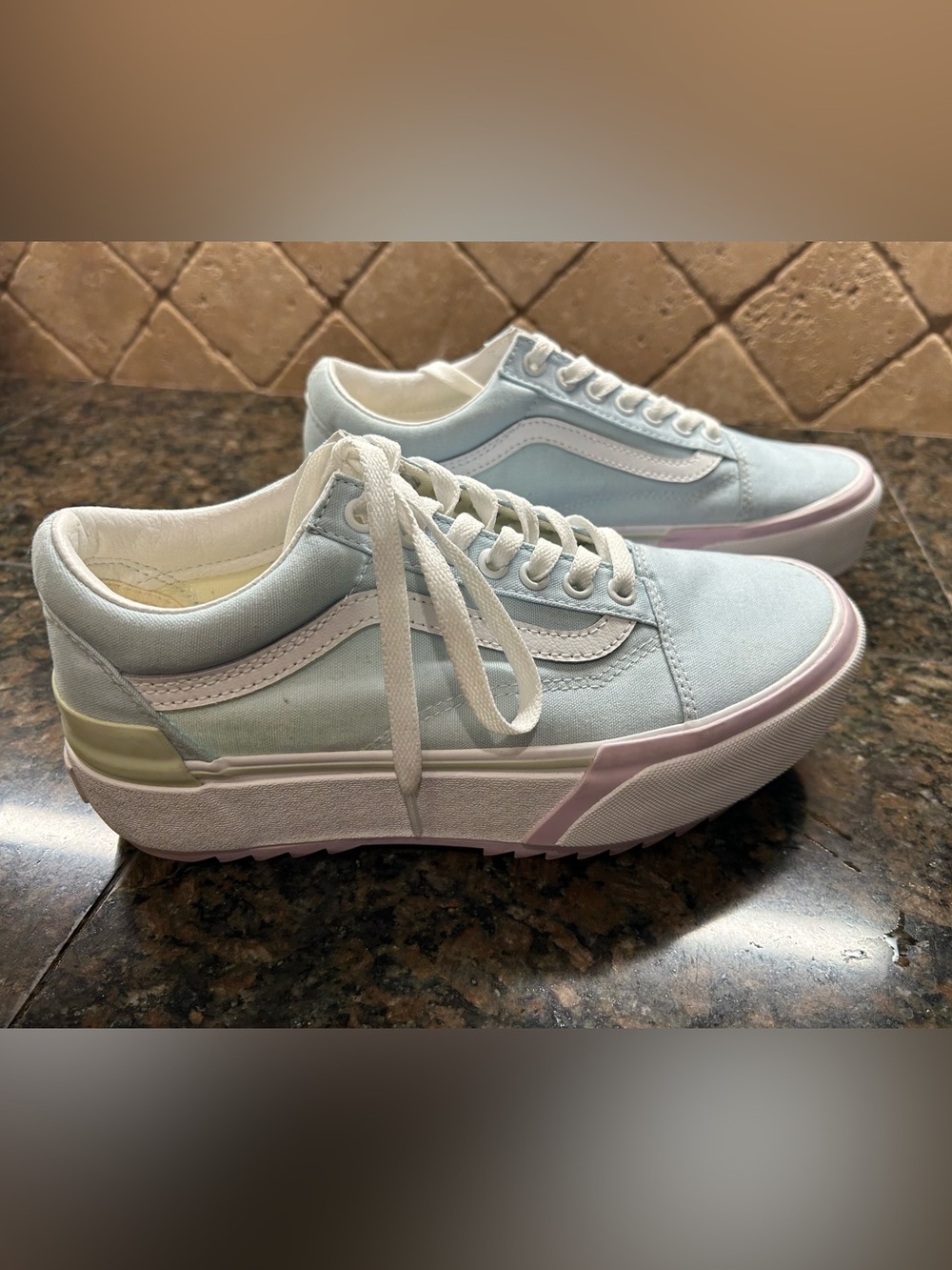 Vans Women's Light Blue & White Platform Sneakers with Pastel Accents